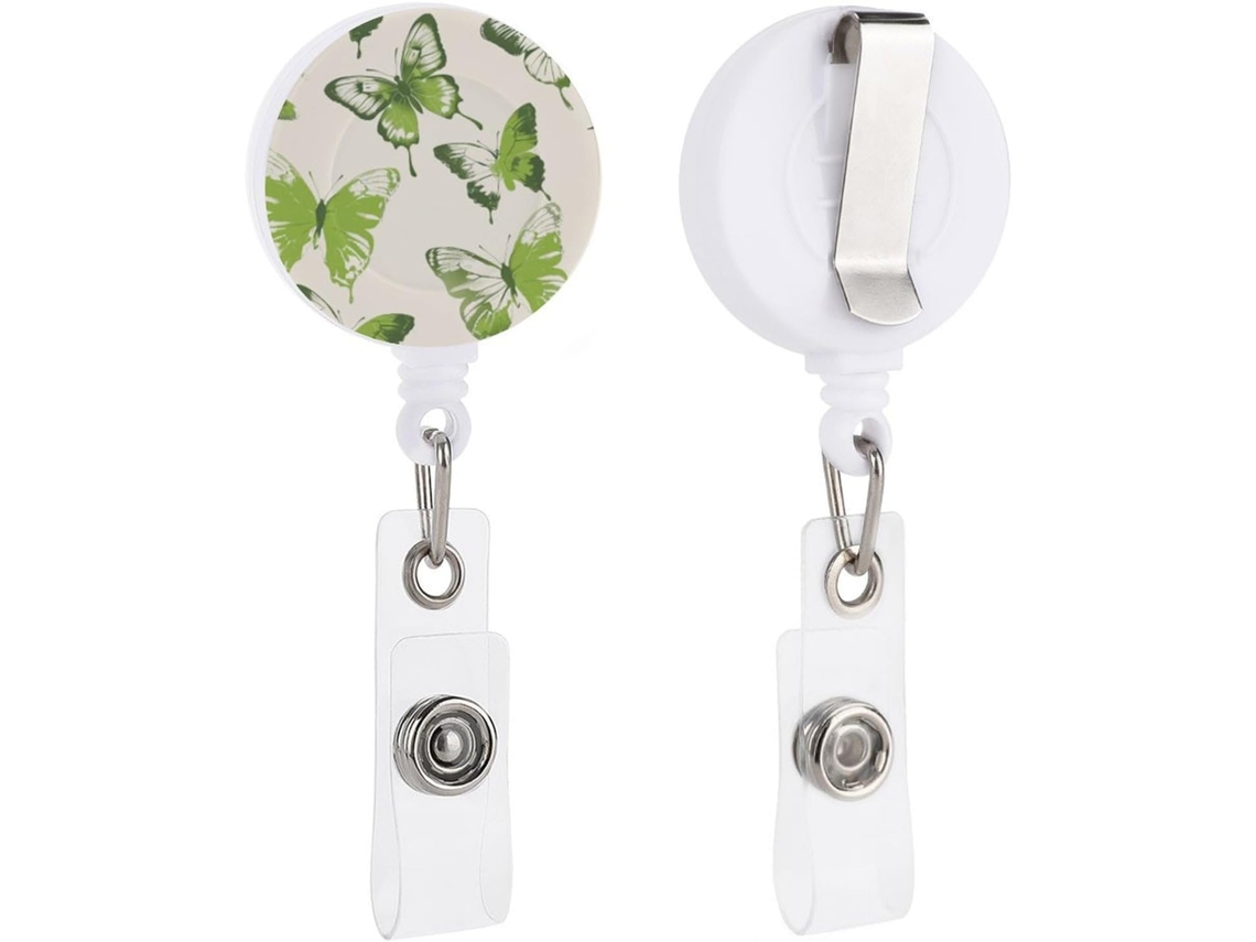 Porta Crachá Retrátil Com Clipe Tipo Jacaré, Chaveiro Identificação, Porta Crachá, Verde Limão, Estampa De