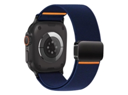 Bracelete Para Apple Watch 44/45/46/49mm - Nylon Elástico Com Fecho Magnético Azul Escuro