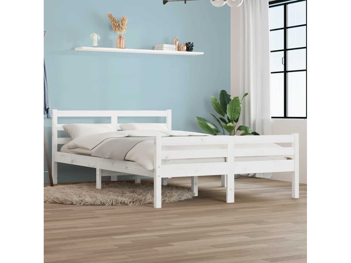 Vidaxl Estrutura De Cama 140x200 Cm Madeira Maciça Branco