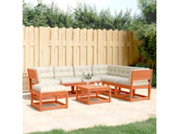 Conjunto 7pcs Lounge Jardim Almofadas Pinho Maciço Marrom Mel Dkd Home Decor