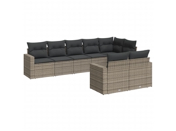 Maison Exclusive - 8 Pcs Conjunto Sofás De Jardim C/ Almofadões Vime Pe Cinzento