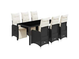 Conjunto de 7 Bistrôs para Jardim com Almofadões Vime Pe Preto MAISON EXCLUSIVE