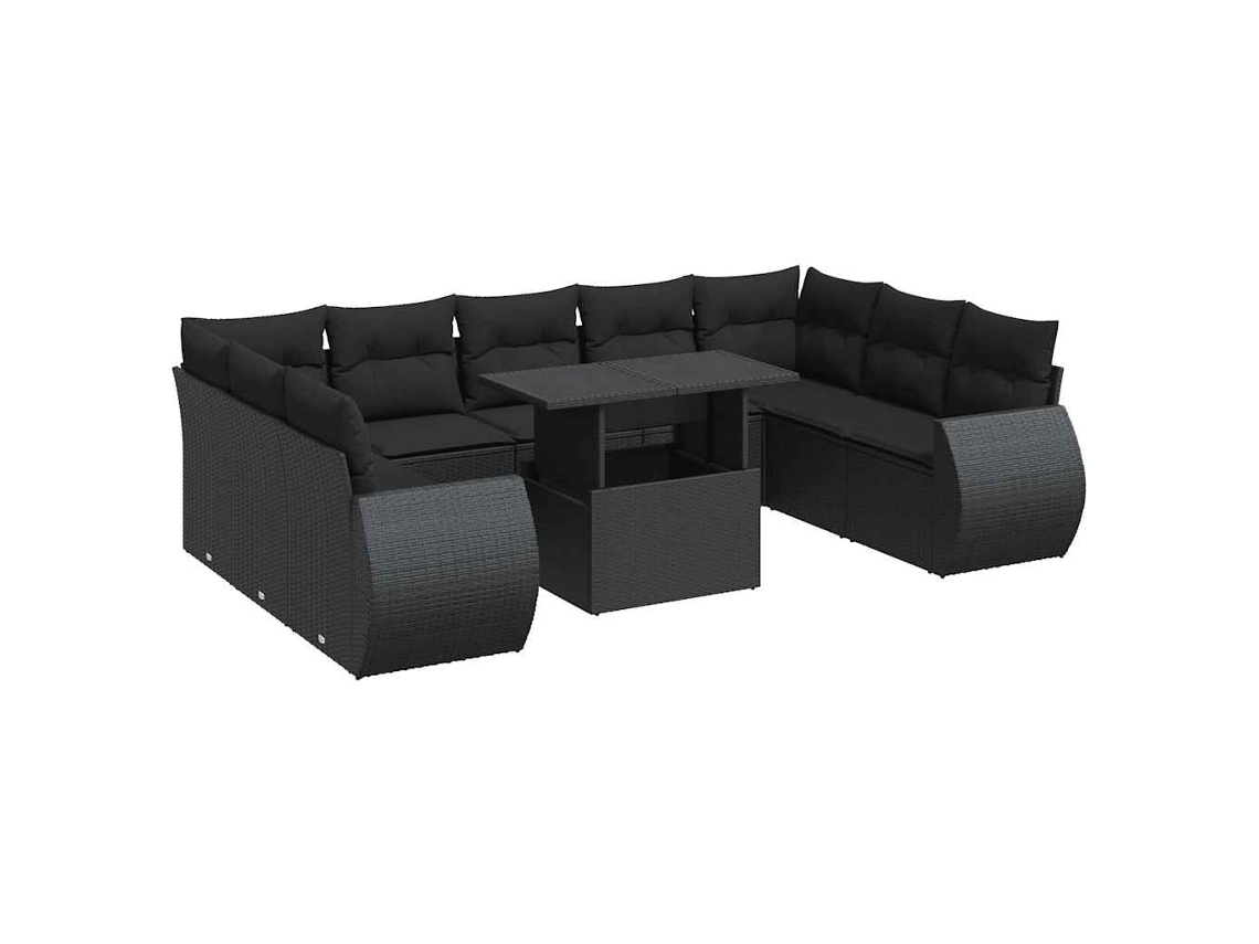 Conjunto de 10 Sofás de Jardim com Almofadões Vime Pe Preto MAISON EXCLUSIVE