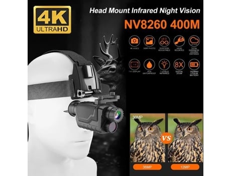 Suporte de cabeça para dispositivo de visão noturna 4K HD 36MP, bateria de lítio 3000 mAh, zoom digital 8X para observação de pássaros, caça ALLONSCD