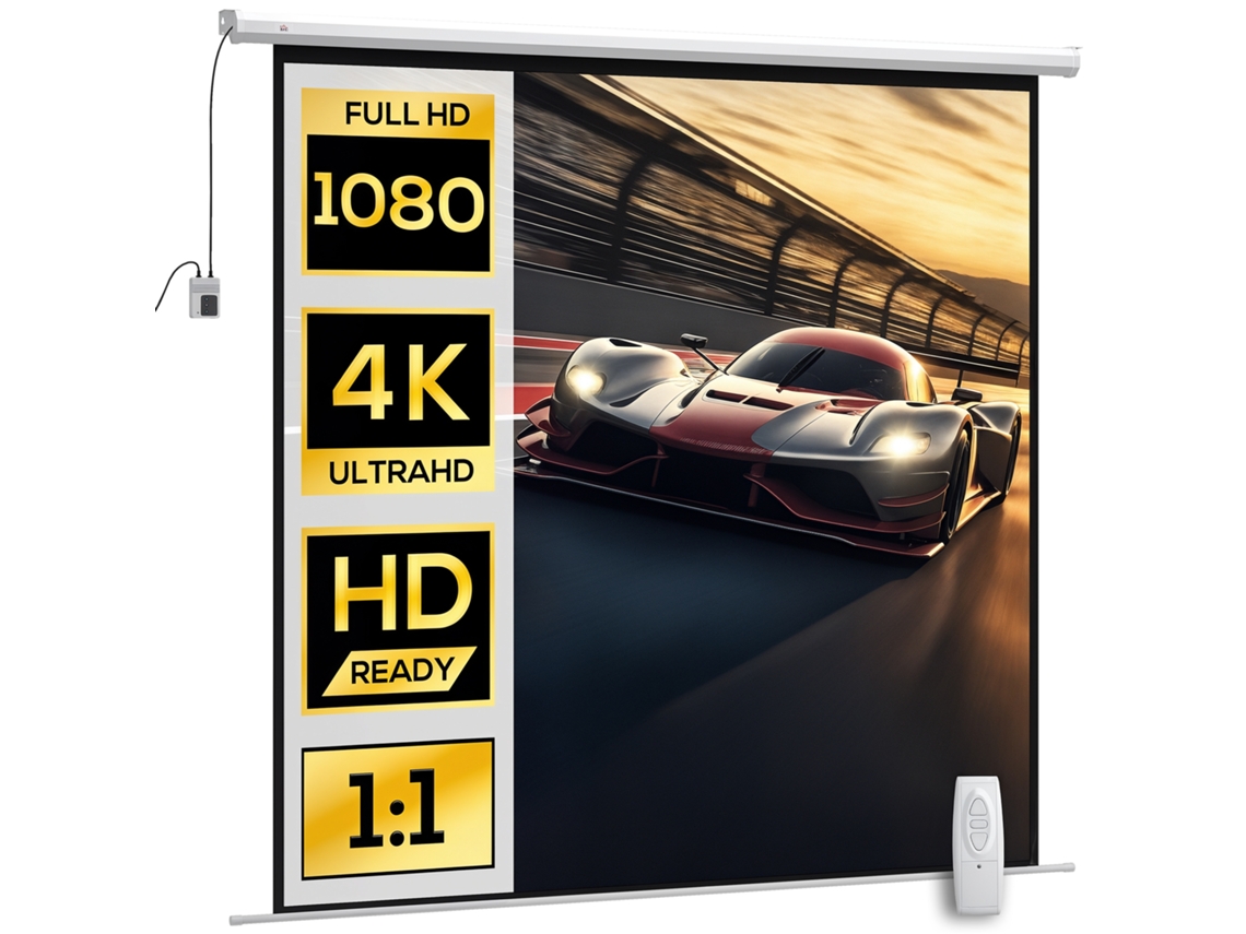 Tela Retrátil Motorizada para Projetor 120" com controle, plástico e metal, 236.5x8x236.5 cm, branco BTFORUS