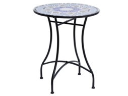 Mesa De Jardim Redonda - Ø60x71cm, Metal, Impermeável, Azul+branco, Para Varanda/jardim Hh