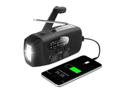 Rádio de Emergência AQUAFORGE com manivela preta, vermelha, célula solar, lanterna e bateria externa de 2000mah