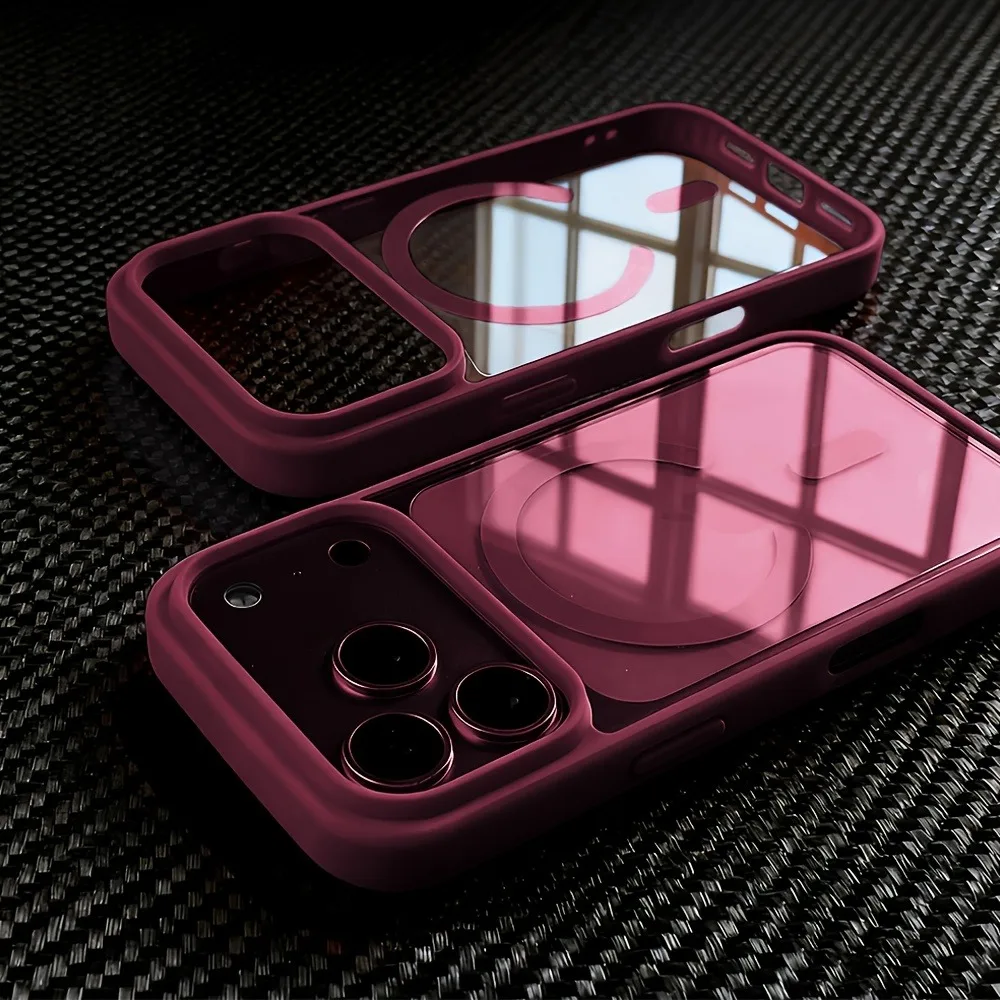 Capa Magnética Transparente Para Iphone 13 Pro Max (bordô), Capa Elegante Para Celular.