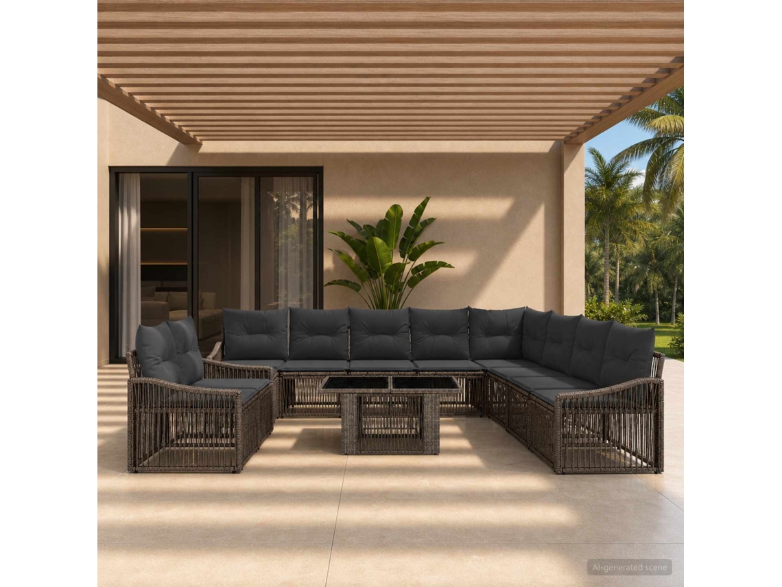 Vidaxl Conjunto De Sofá De Jardim 11 Unid. Cinza E Cinza Escuro