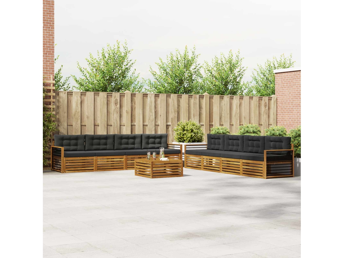 Vidaxl Conjunto De Sofás Para Exterior 9 Unid. Natural E Antracite
