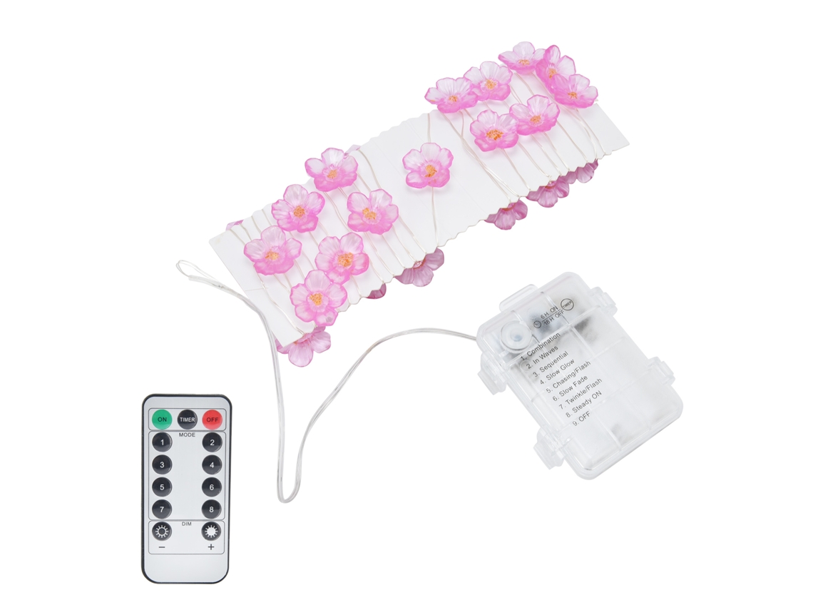 Luzes de Corda LED 30 Flores de Cerejeira Rosa Branco Quente Decoração Festa Casamento Dia dos Namorados