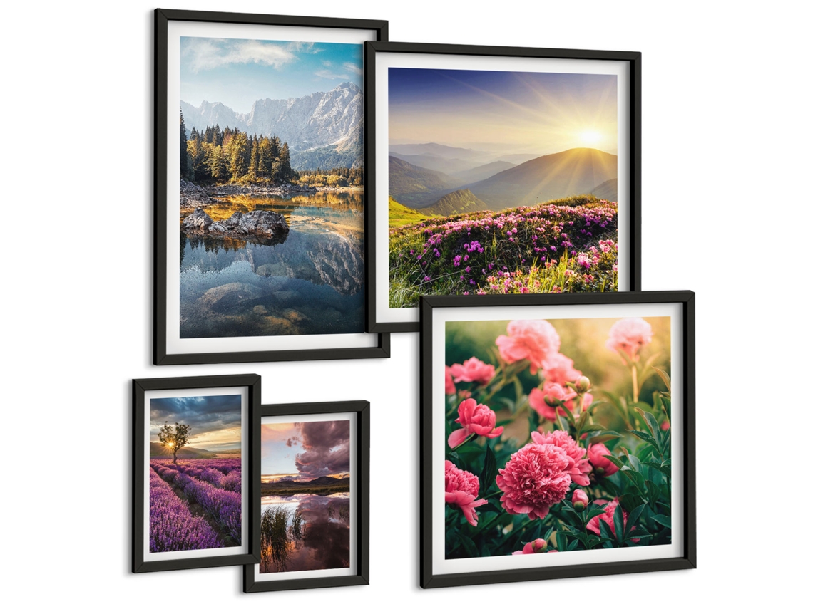 Composição De Quadros Na Parede Paisagens Turísticas Costeiras Moldura Preta Pinturas De Quarto Espelharte (conjunto De 5 Imagens)