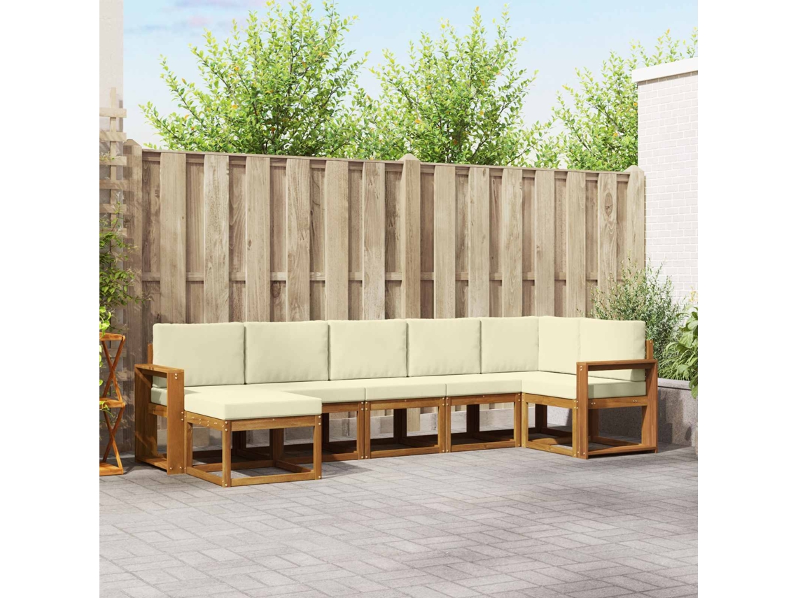 Vidaxl Conjunto De Sofás Para Exterior 7 Pcs Natural E Creme