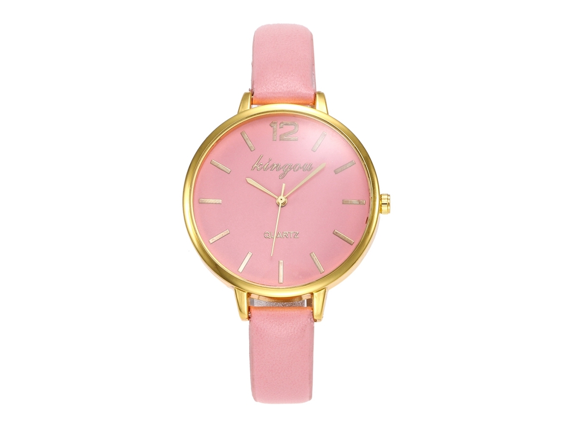 Relógio de Pulso Feminino Simples de Quartzo com Cinto de Couro Artificial Rosa Zhoulianfa