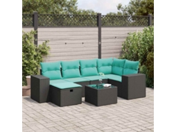 Vidaxl 7 Pcs Conjunto De Sofás P/ Jardim C/ Almofadões Vime Pe Preto