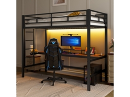 Cama Alta Metal 90x200 Grade Escada Mesa Usb Led En747 Preta