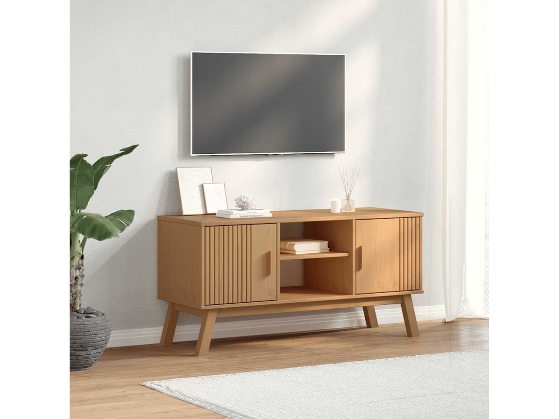 Vidaxl Móvel De Tv Olden 114x43x57cm Madeira De Pinho Maciça Castanho