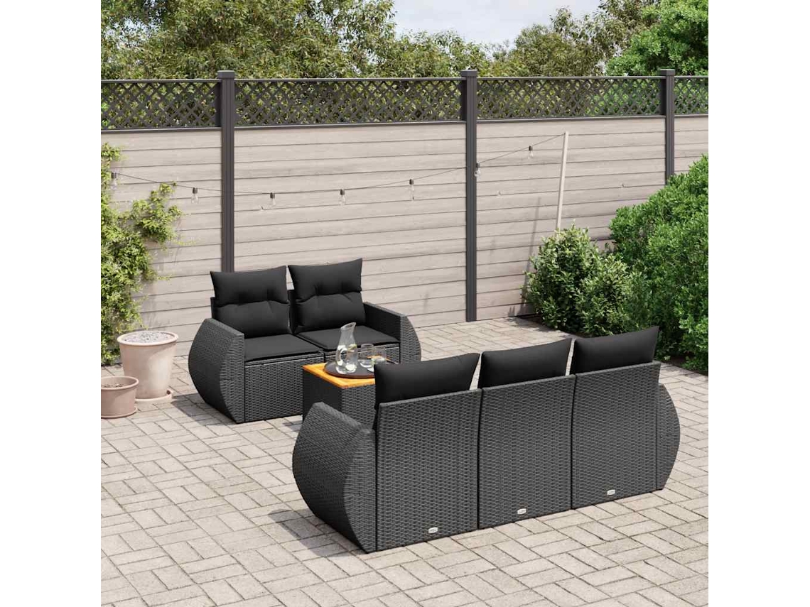 Vidaxl 6 Pcs Conjunto Sofás De Jardim C/ Almofadões Vime Pe Preto