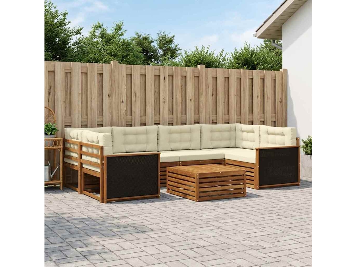 Vidaxl Conjunto De Sofás Para Exterior 7 Unid. Natural E Creme