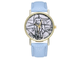 Reloj De Pulsera Unisex De Cuarzo Con Correa De Cuero Pu Zhoulianfa (azul Claro)