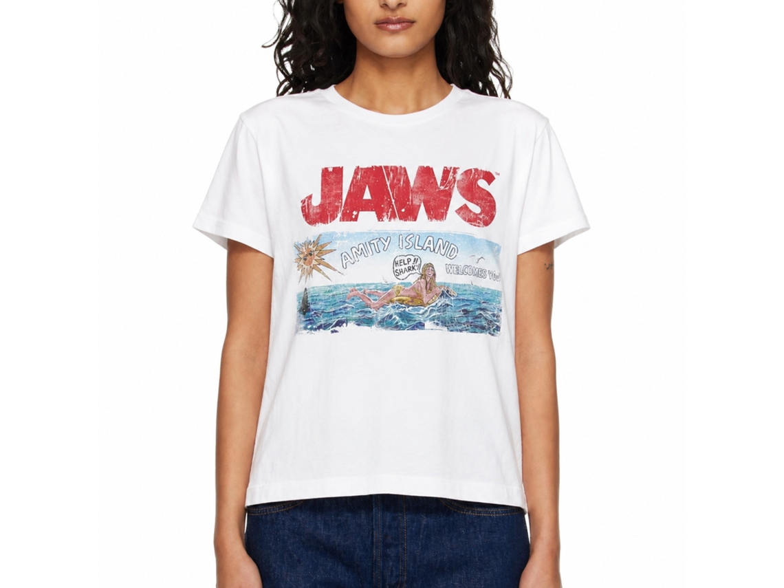 Rockinstone Jaws Movie Island White Adult T-shirt Size:m