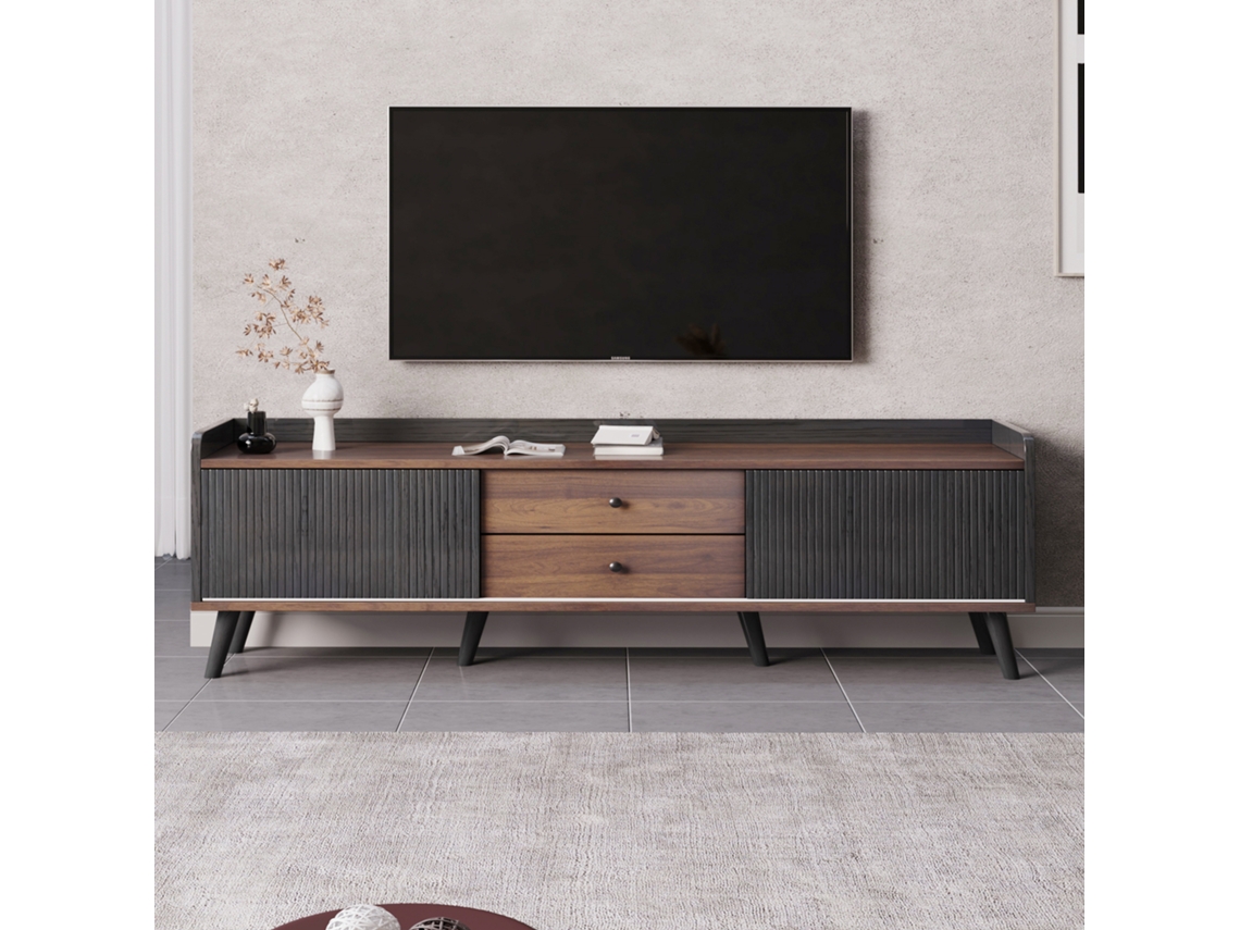 Armário Tv Preto/madeira 160x58x40cm, 2 Gavetas, 2 Portas Correr.-zz