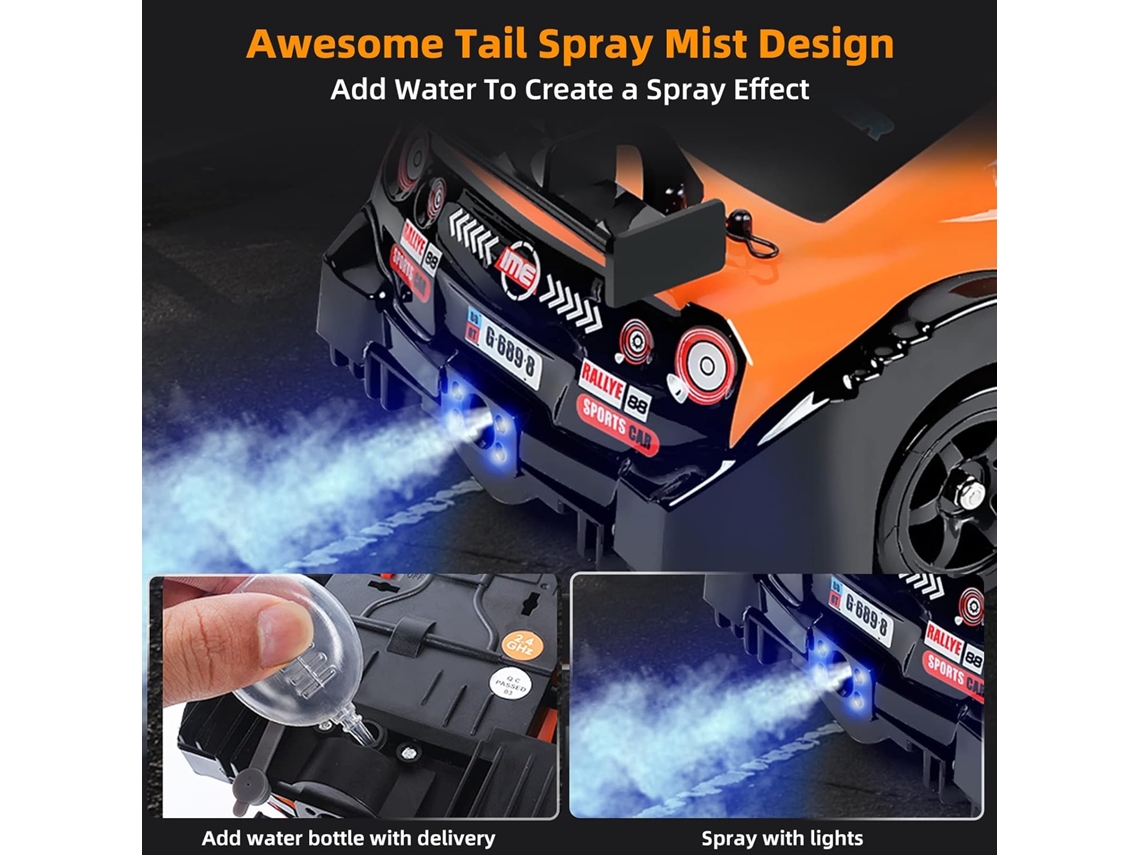1/16 4wd Carro De Drift, Carro De Controle Remoto De Alta Velocidade 2.4ghz Com Luzes Led E Spray Digitallab (sc16a01/vermelho)