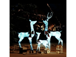 Vidaxl Família Renas Decorativas Natal 201 Luzes Led Branco/prateado