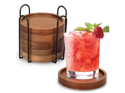 Conjunto De 6 Bases Copos Madeira – Tapetes Calor – Madeira Maciça – Castanho