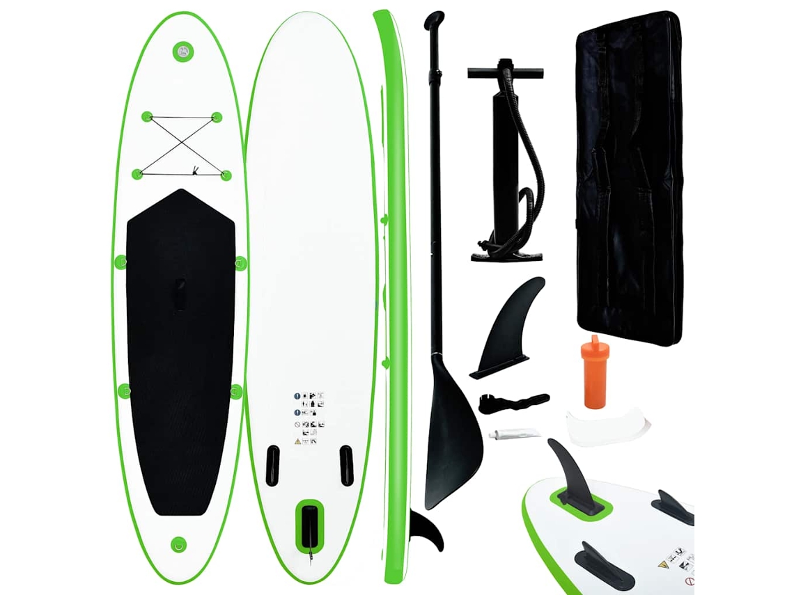 Vidaxl Conjunto Prancha De Paddle Sup Insuflável Verde E Branco