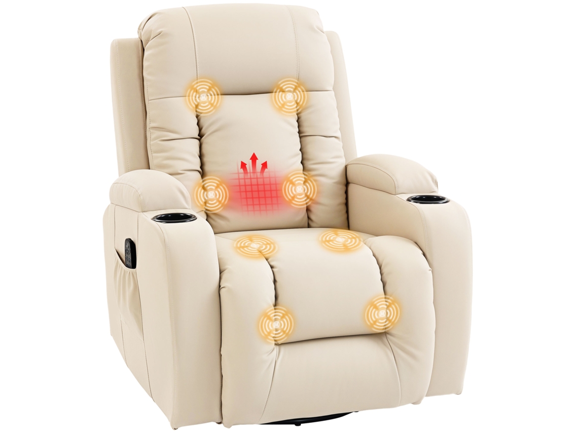 Poltrona Reclinável Massagem e Aquecedor, Creme, 82x99x103cm com encosto Ajustável, 360° | S/MARCA