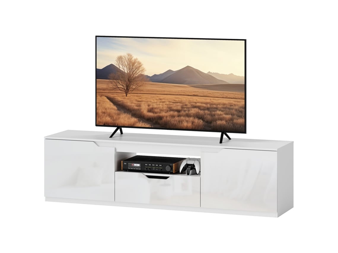 Móvel Tv 160 Cm, Móvel Para Televisores Até 65 Polegadas Com 2 Portas E Gaveta, Branco