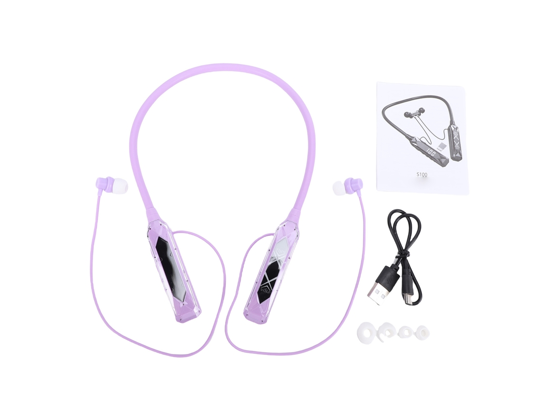 Fones de Ouvido Bluetooth com fita cervical, display digital e slot para cartão