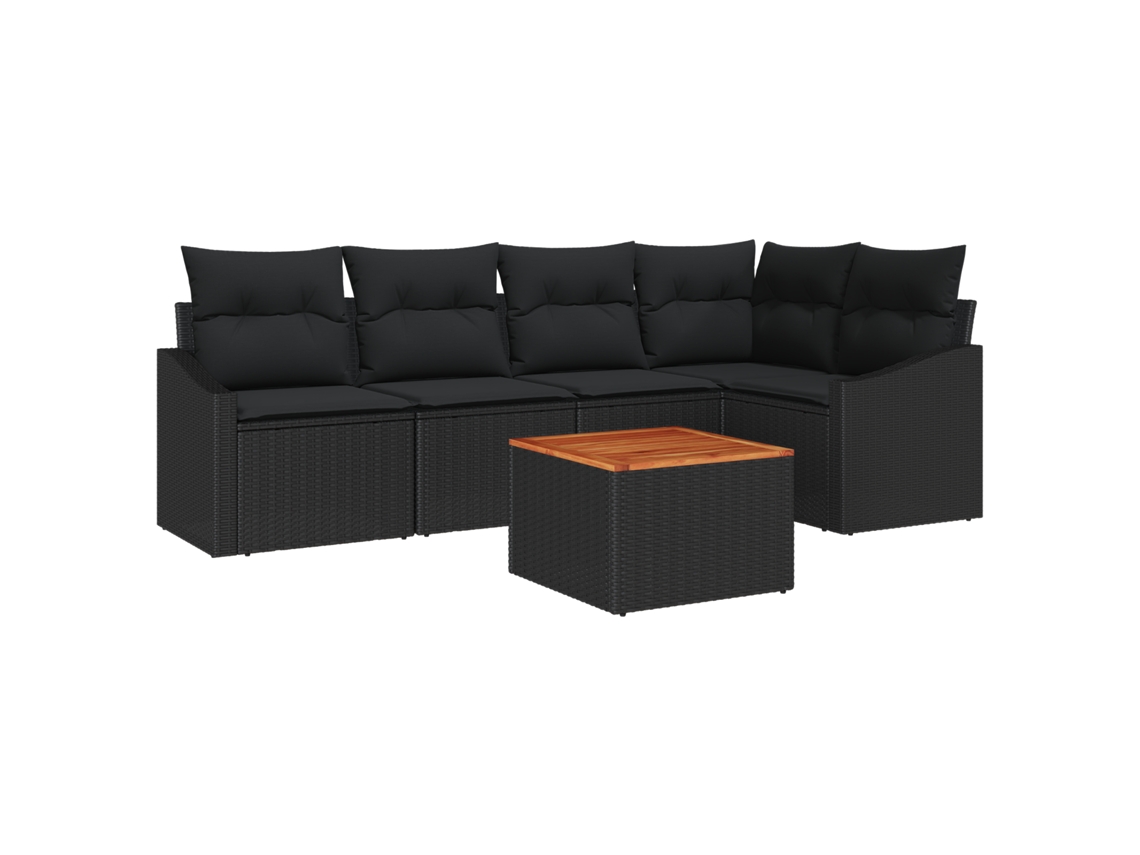 Conjunto 6 Sofá Exterior Vidaxl Preto Vime Pe (233,5 X 123,5 X 69 Cm)