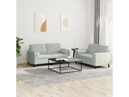 Vidaxl 2 Pcs Conjunto De Sofás Com Almofadas Veludo Cinzento-claro