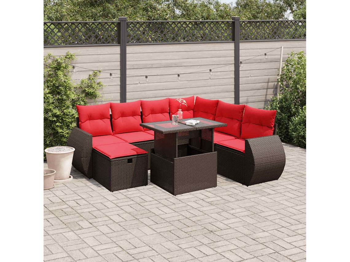 Vidaxl Conjunto De Sofá De Jardim Com 8 Peças E Almofadas Em Rattan Sintético Marrom