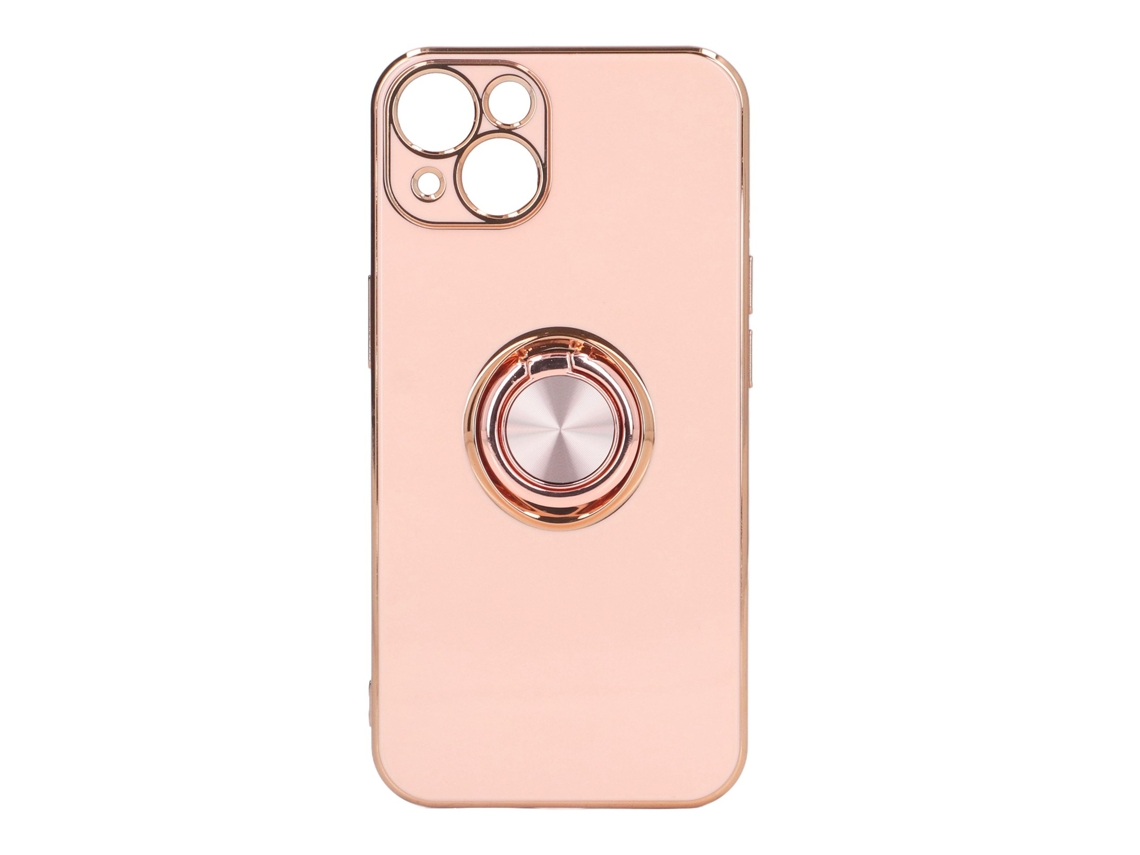 Capa de Telefone para Iphone 13 com Anel Giratório de Ouro Rosa e Suporte Magnético Leve de Tpu Rosa Claro
