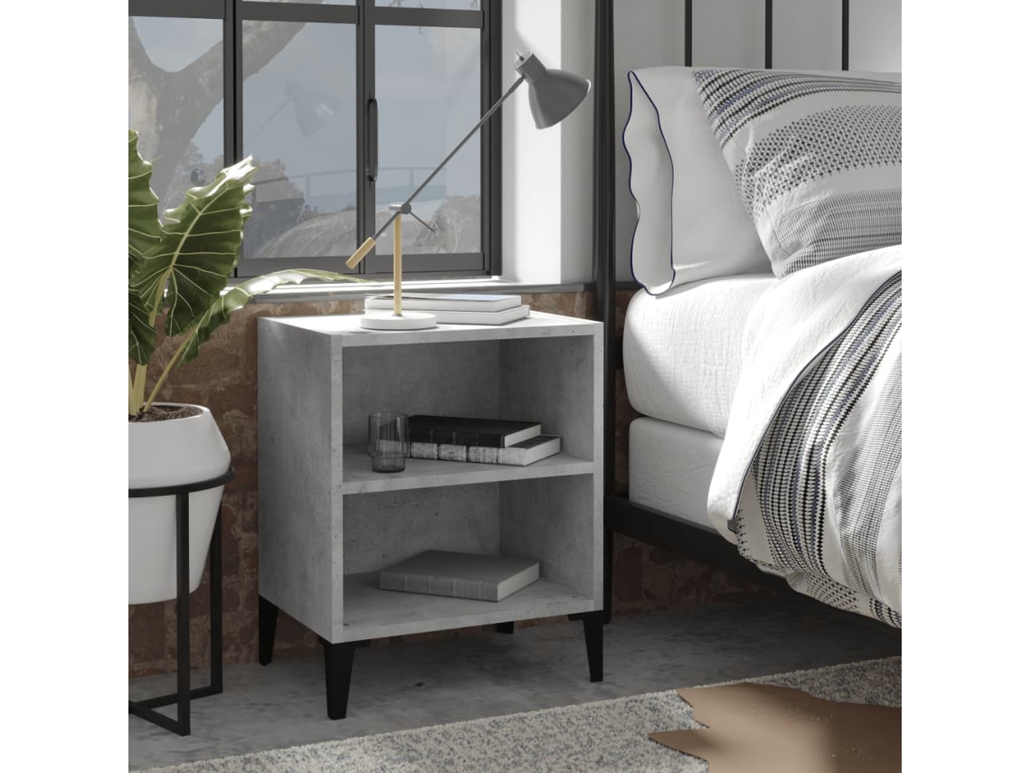 Vidaxl Mesa De Cabeceira C/ Pernas Em Metal 40x30x50 Cm Cinza Cimento