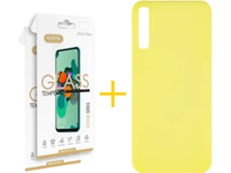 Kit Capa e 2 Películas Samsung Galaxy A50 ACCETEL Silicone Líquido (Amarelo)
