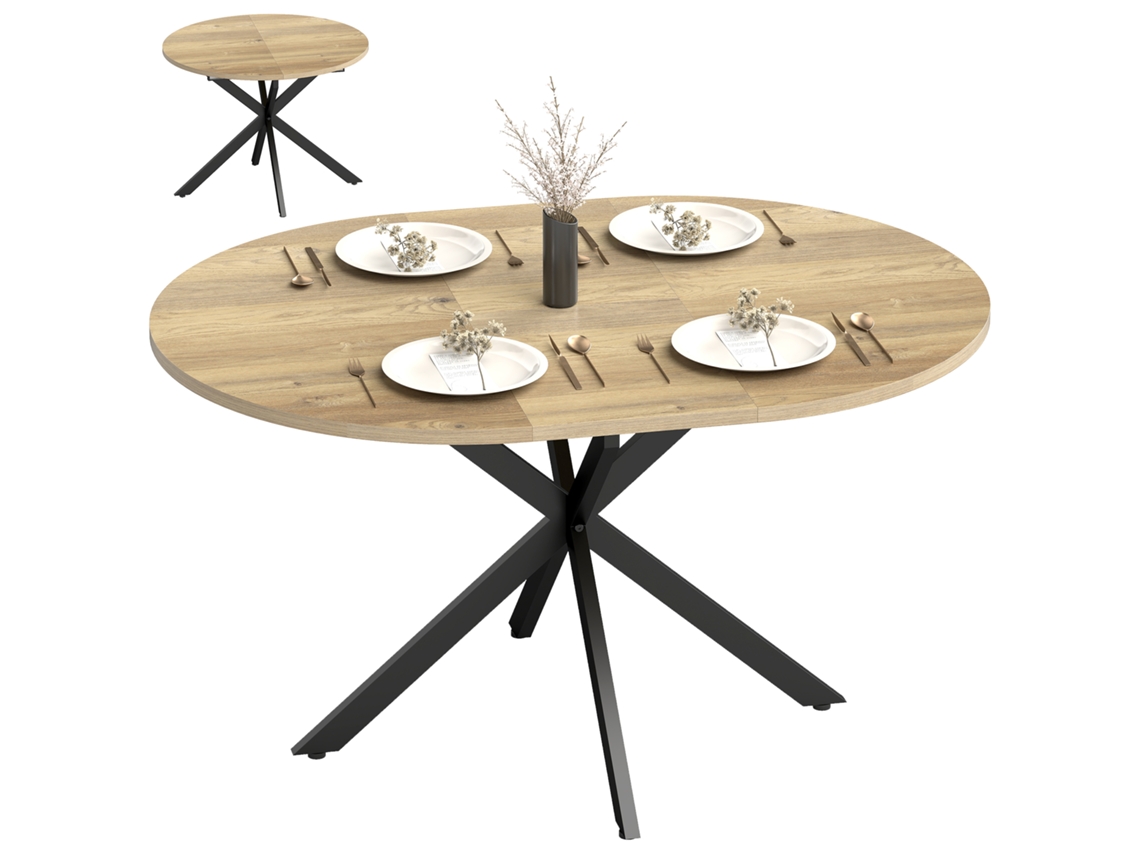 Mesa De Jantar Oval Extensível Para 4 A 6 Pessoas, De Cozinha Com De 100 A 135 Cm, Efeito Madeira Natural.