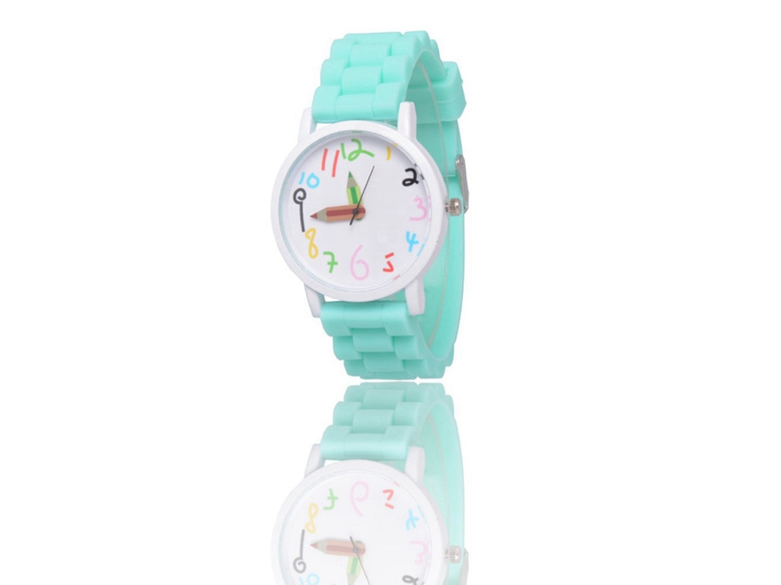 Relógio de pescoço feminino com pulseira de silicone, mostrador redondo colorido, moderno (verde menta claro)