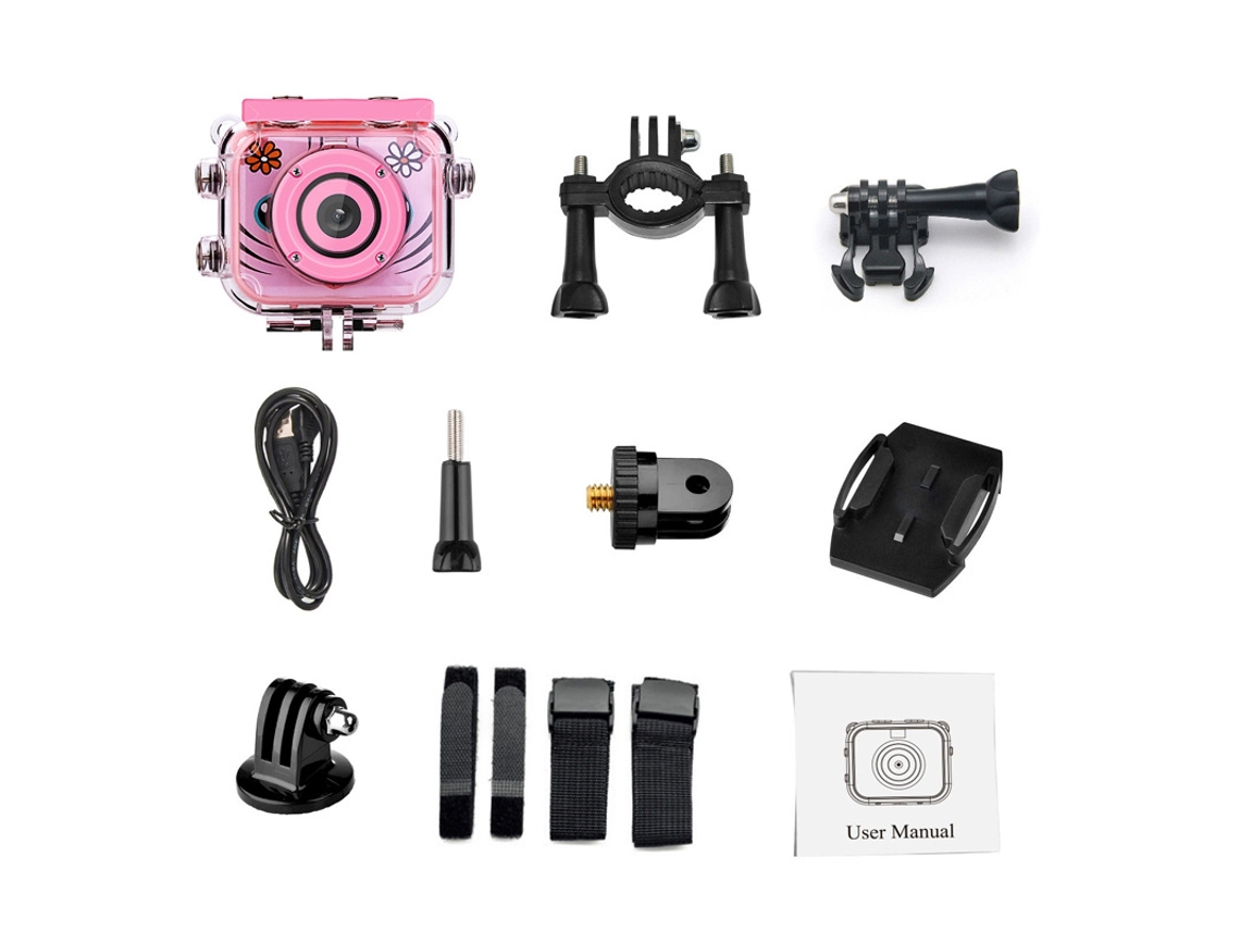 Câmara Desportiva Full Hd De 1080p Para Crianças Com Acessórios Rosa*