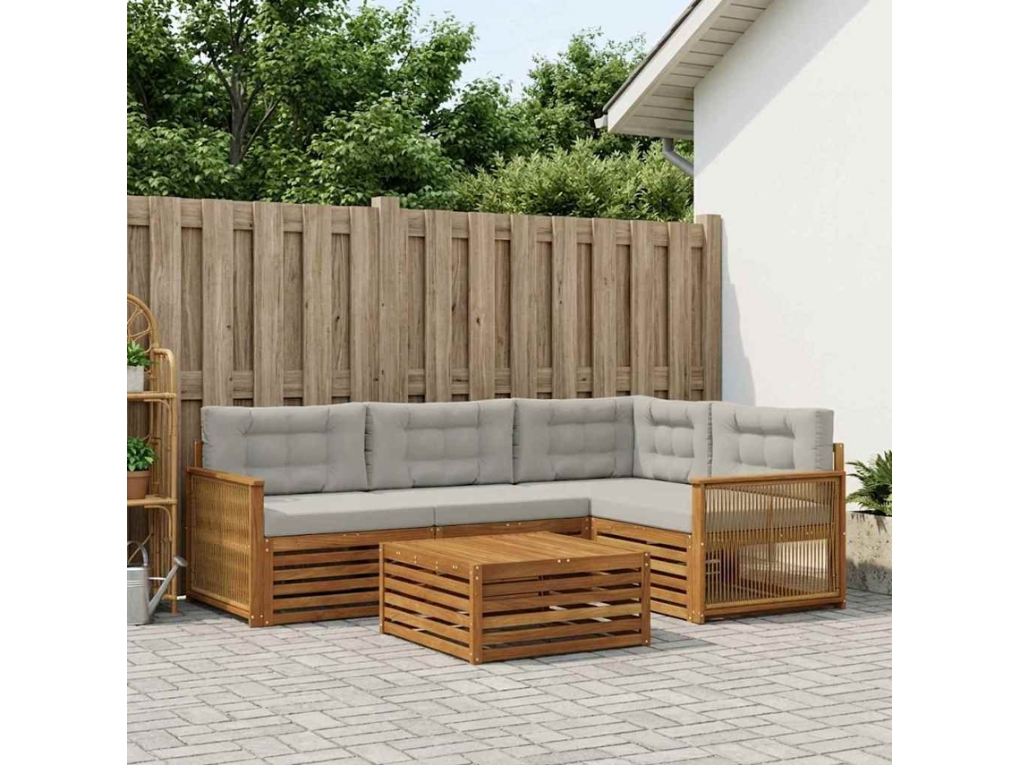 Vidaxl Conjunto De Sofás Para Exterior 5 Pcs Natural E Cinzento-claro