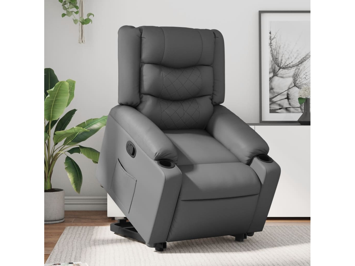 Vidaxl Poltrona Reclinável Elevatória Couro Artificial Cinzento
