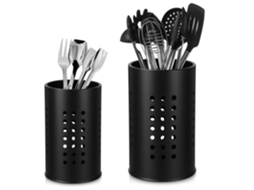 Suporte De Talheres De Cozinha 2 Peças – Porta-talheres – Suporte Para Pauzinhos – Utensílio Cozinha – Aço Inoxidável – Preto
