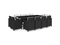 Vidaxl 13 Pcs Conjunto Jantar Exterior Com Almofadões Vime Pe Preto
