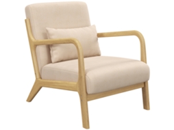 Poltrona Nórdica Acolchoada Bege com Braços e Estrutura em Madeira de Borracha 61x78x76cm S/MARCA