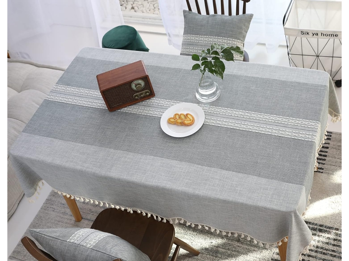 Toalha De Mesa Retangular De Algodão E Linho, Tecido Antirrugas, Lavável E Reutilizável, Para Decoração De Cozinha E Sala De Jantar, Cinza (140x180cm)