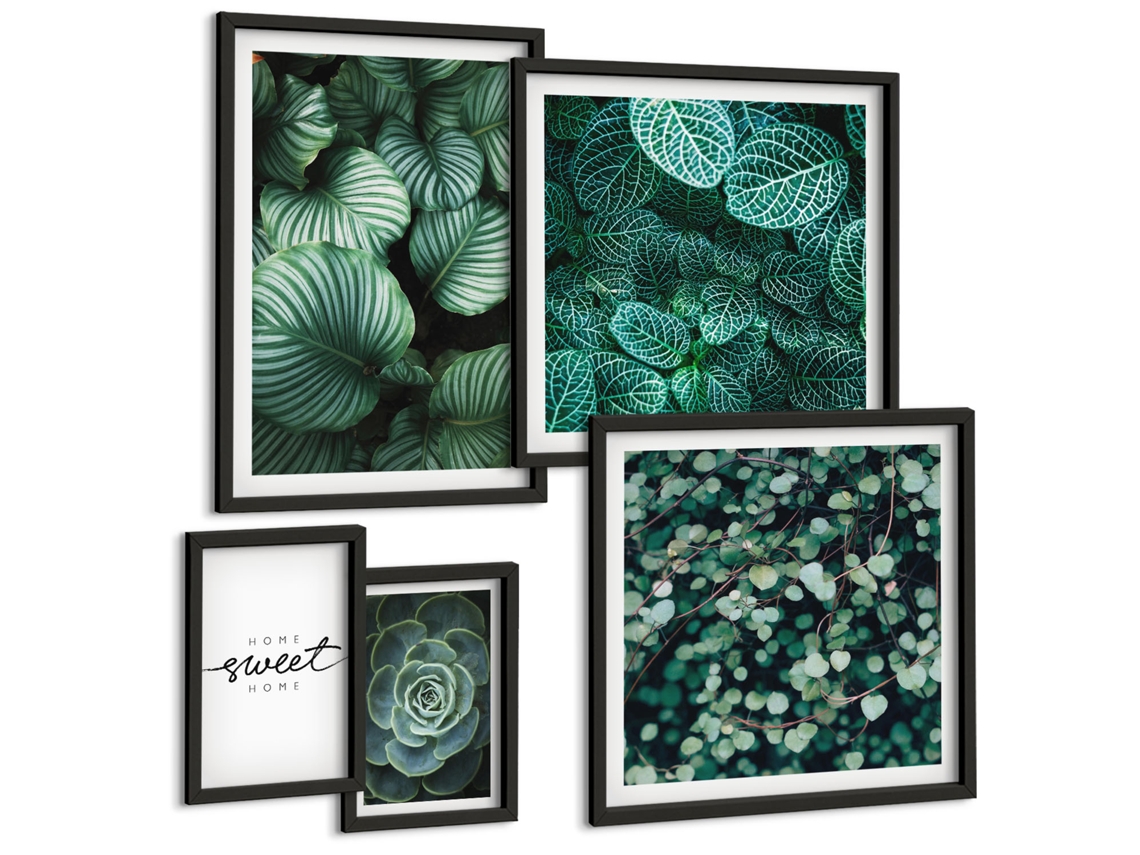 Conjunto De Pinturas Folhas Verdes Plantas Modernas Espelharte (5 Peças)