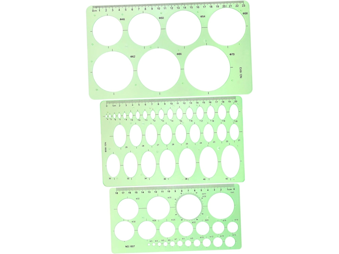 Kit de Réguas Hemoton Transparentes e Verdes em ABS para Desenho Arquitetônico, 3 Réguas Geométricas, Ferramenta de